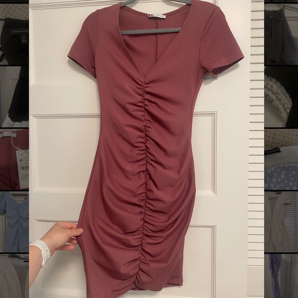 Zara Pink Rouched Mini Dress Size Medium NWT - Picture 3 of 4